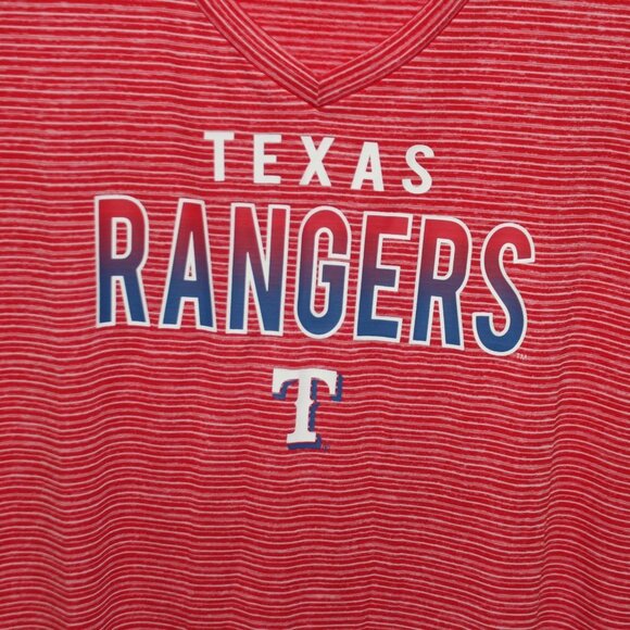 Texas Rangers Red Thin Strip V-Neck Polyester Shirt - Picture 5 of 14